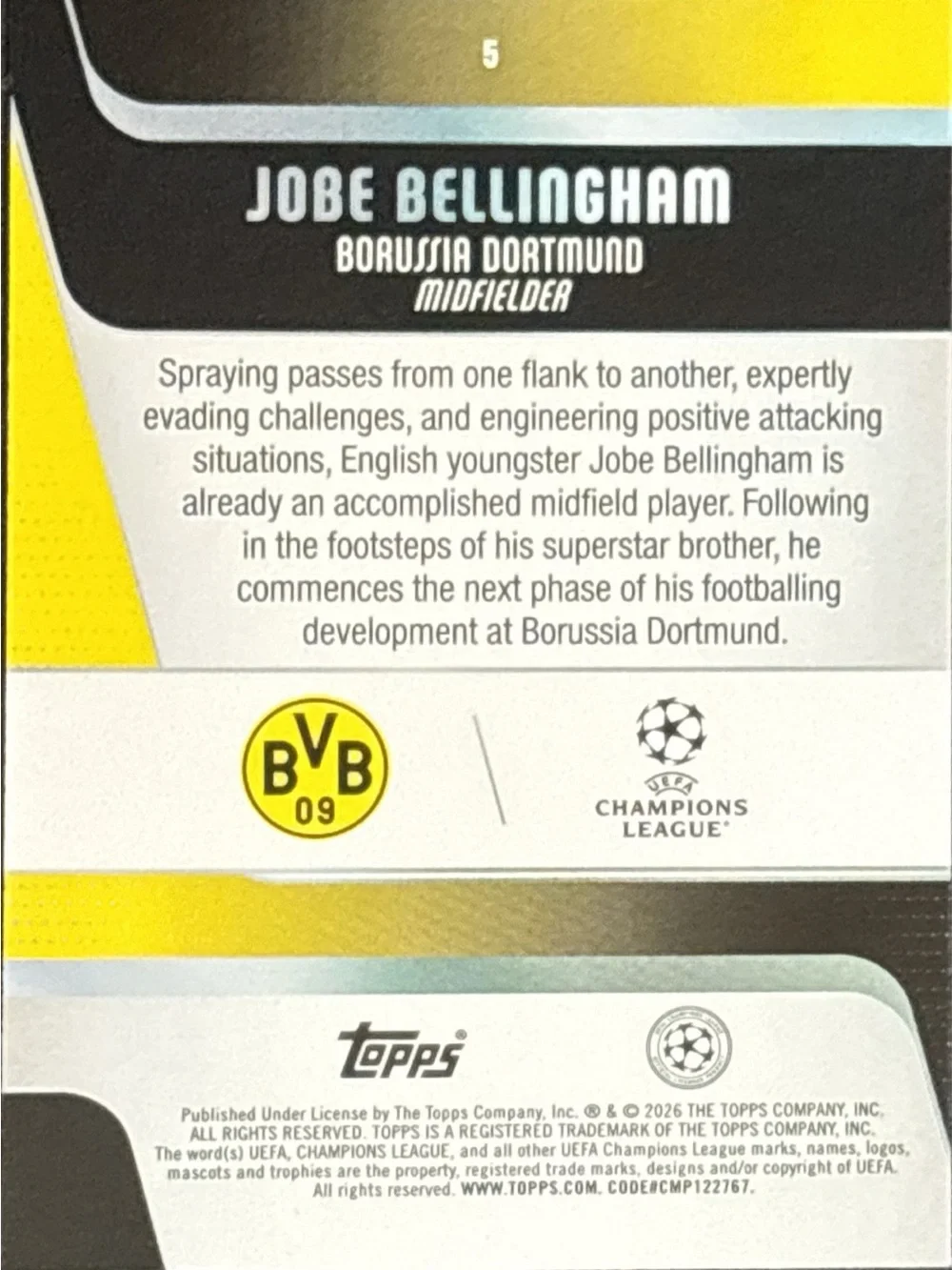 Topps Jobe Bellingham Rookie Soccer Card